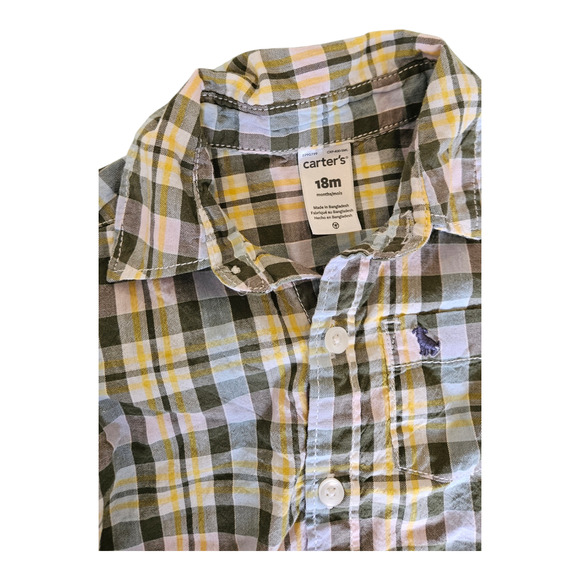Carter's Kids Size 18M Long Sleeve Button Up Plaid Shirt - Picture 2 of 8